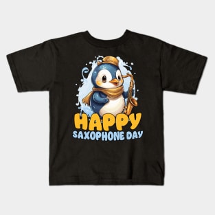 Happy Saxophone Day - Cute Penugin Kids T-Shirt